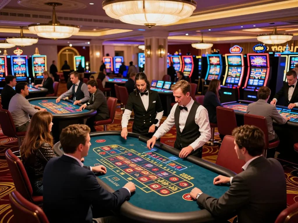 Players placing bets at a roulette table in a luxury casino, highlighting debet excitement of gambling