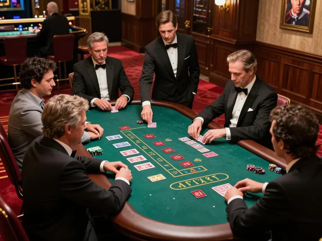 Players enjoying a high-stakes game at LV88's luxurious blackjack table, showcasing professional gameplay and ambiance.