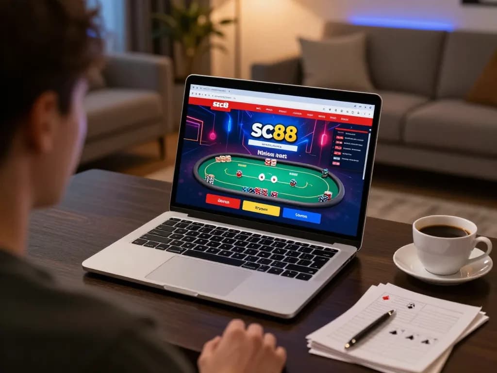 Engaged user playing on sc88.games online platform with vibrant poker game interface.