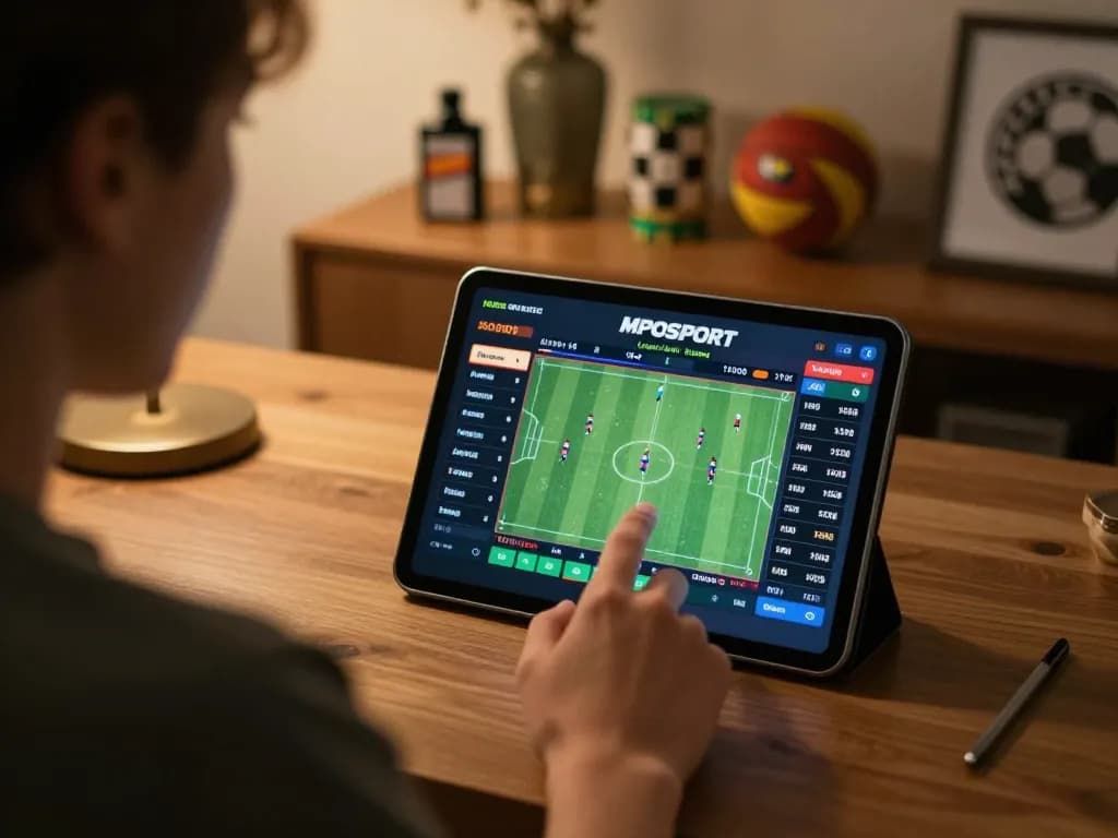 mposport login on tablet during live sports betting session in a cozy home setup