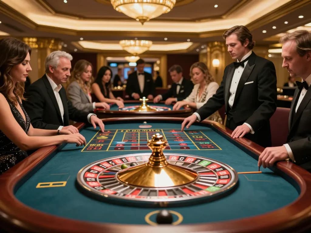 Players engaging in exciting roulette game at a luxurious casino, showcasing HM88 atmosphere and betting action.