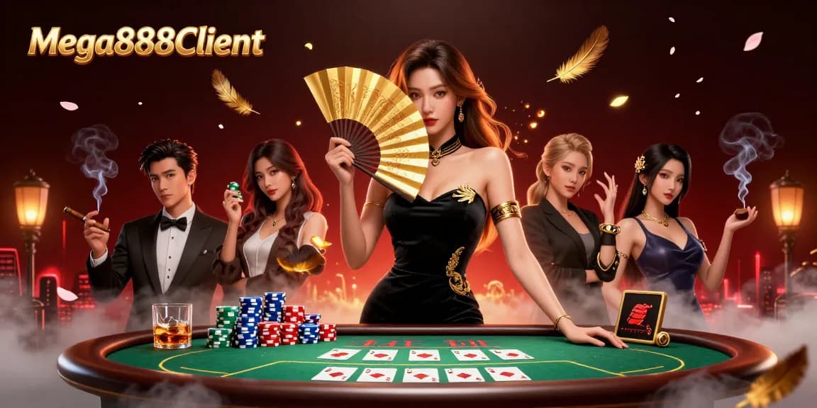 Experience exhilarating gaming with Mega888Client's vibrant casino scene featuring poker elements.