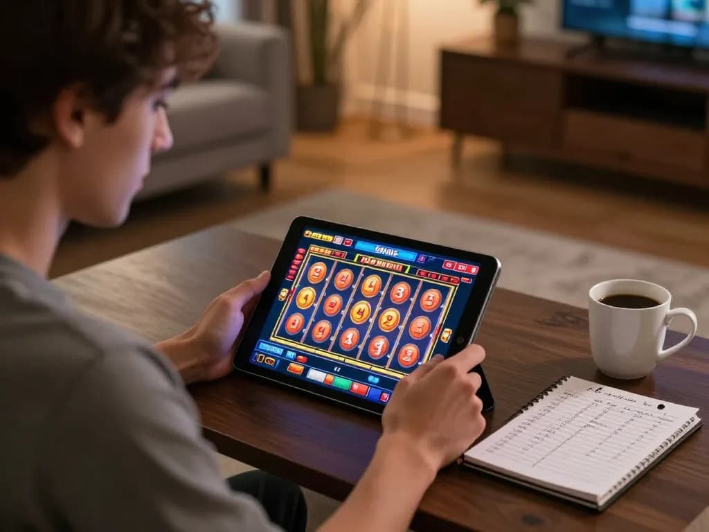 Player enjoying online slots at snk88 in a cozy setting, emphasizing responsible gaming.