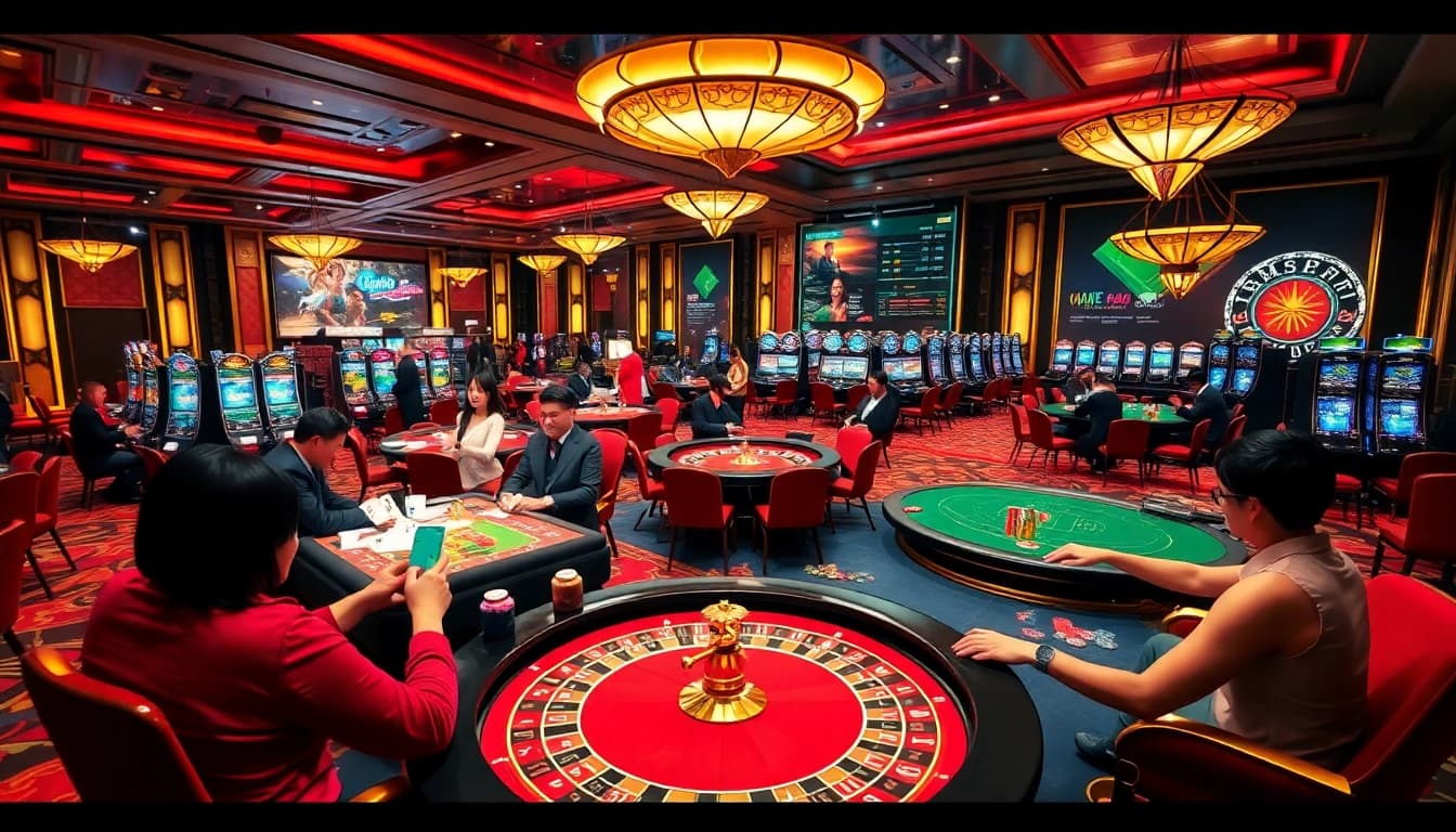 Engage in thrilling gameplay at DH88's vibrant casino, where players enjoy poker and roulette.