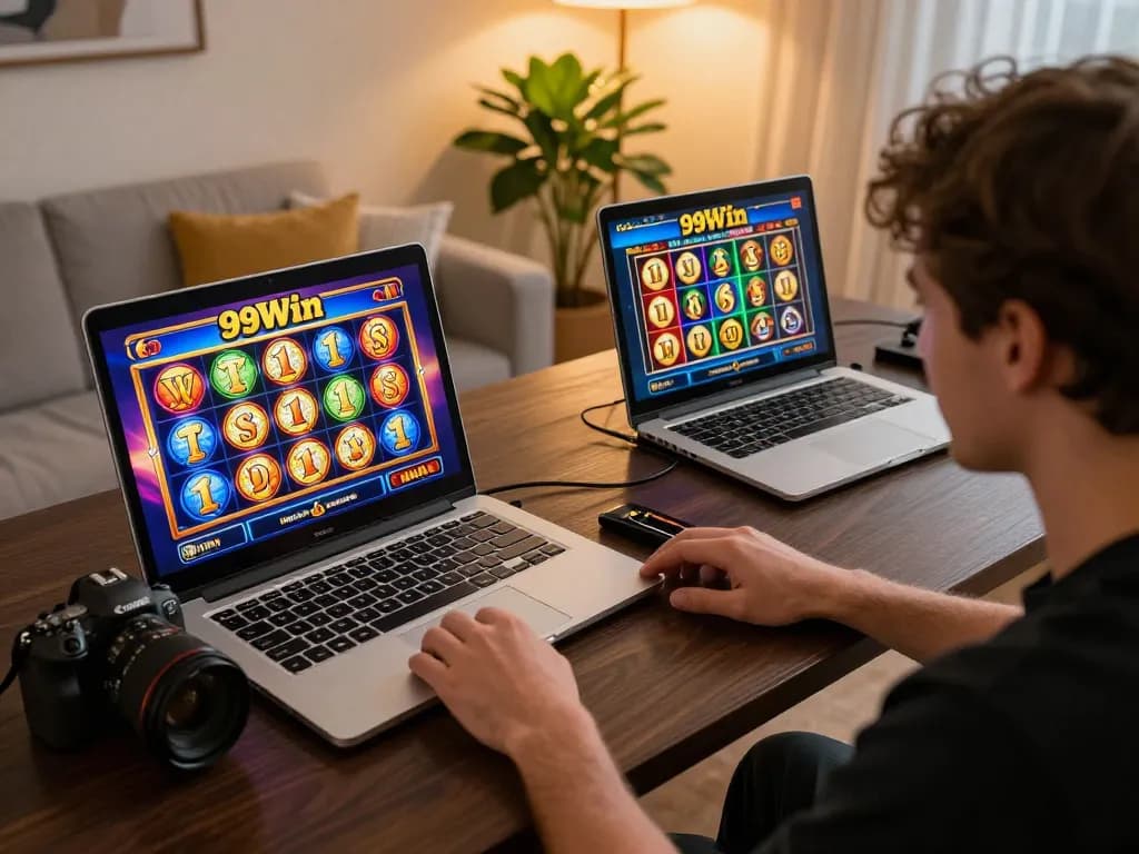 Engaging gameplay session at 99Win featuring a user playing slot games online from home.