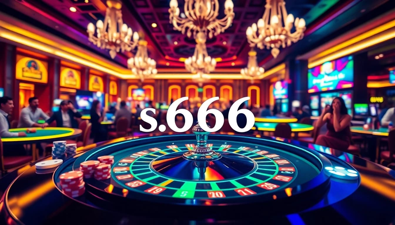 Exciting gameplay at S666 casino, featuring a roulette table and vibrant poker chips.