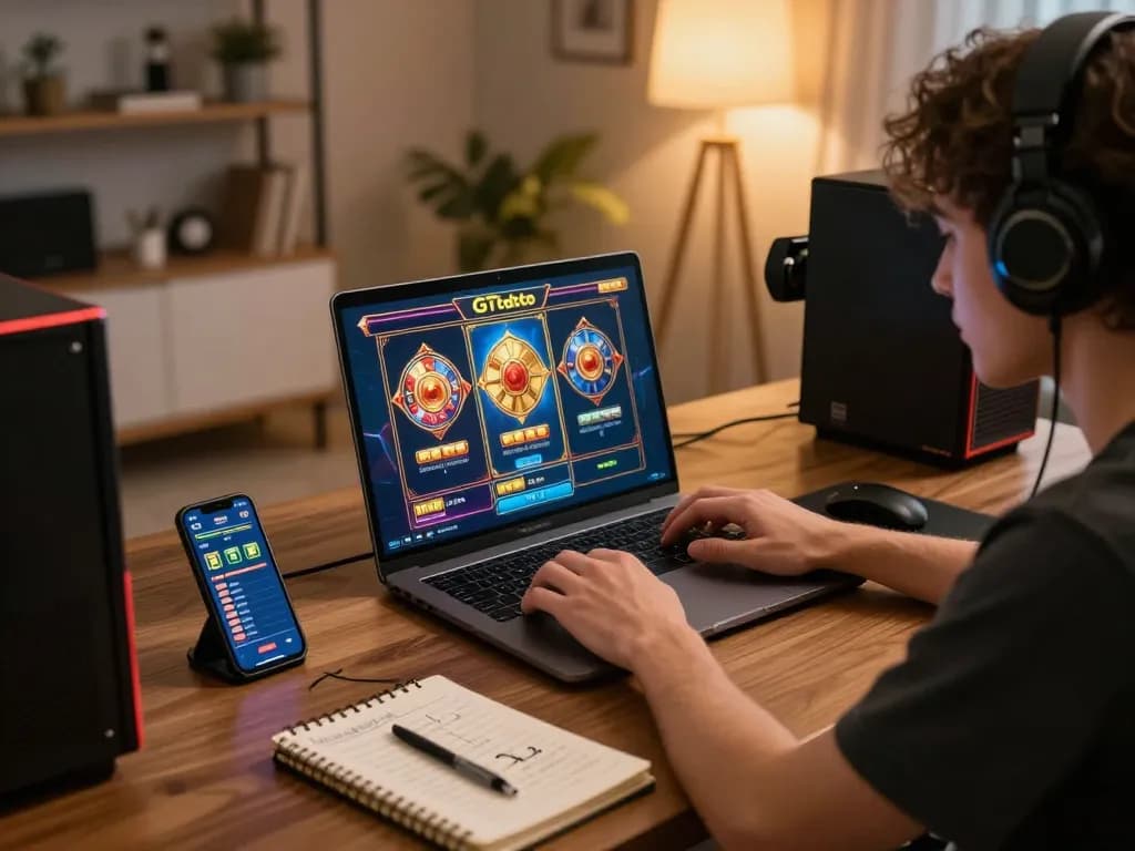 Player enjoying gtatoto slots online with strategic notes and betting insights present