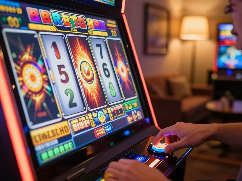 Player spins reels on situs slot online in vibrant gaming atmosphere at home