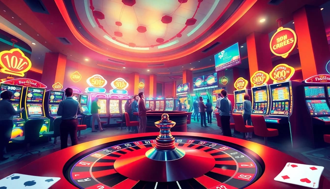 A thrilling gaming scene showcasing the vibrant atmosphere of f8bet.com, featuring players at a digital casino.