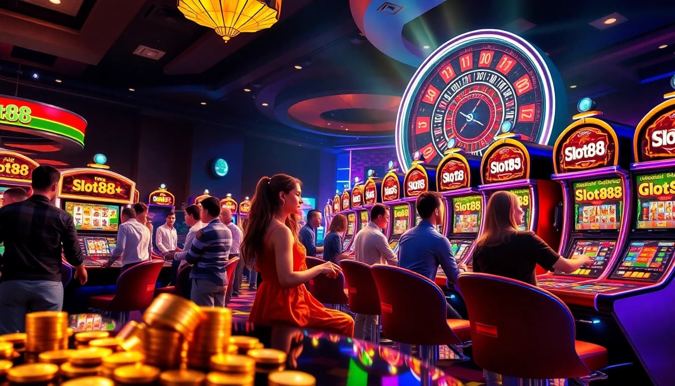 Rasakan keseruan permainan slot88 dengan mesin slot yang cerah dan pemain yang antusias.