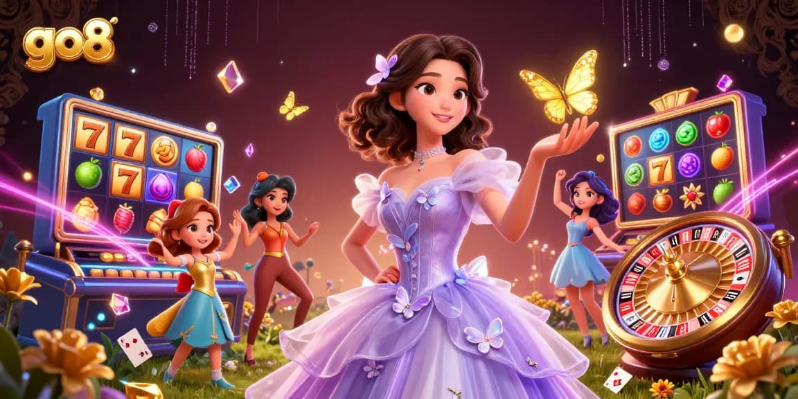 Experience thrilling gameplay at GO8, featuring stunning Asian woman and dynamic casino elements.