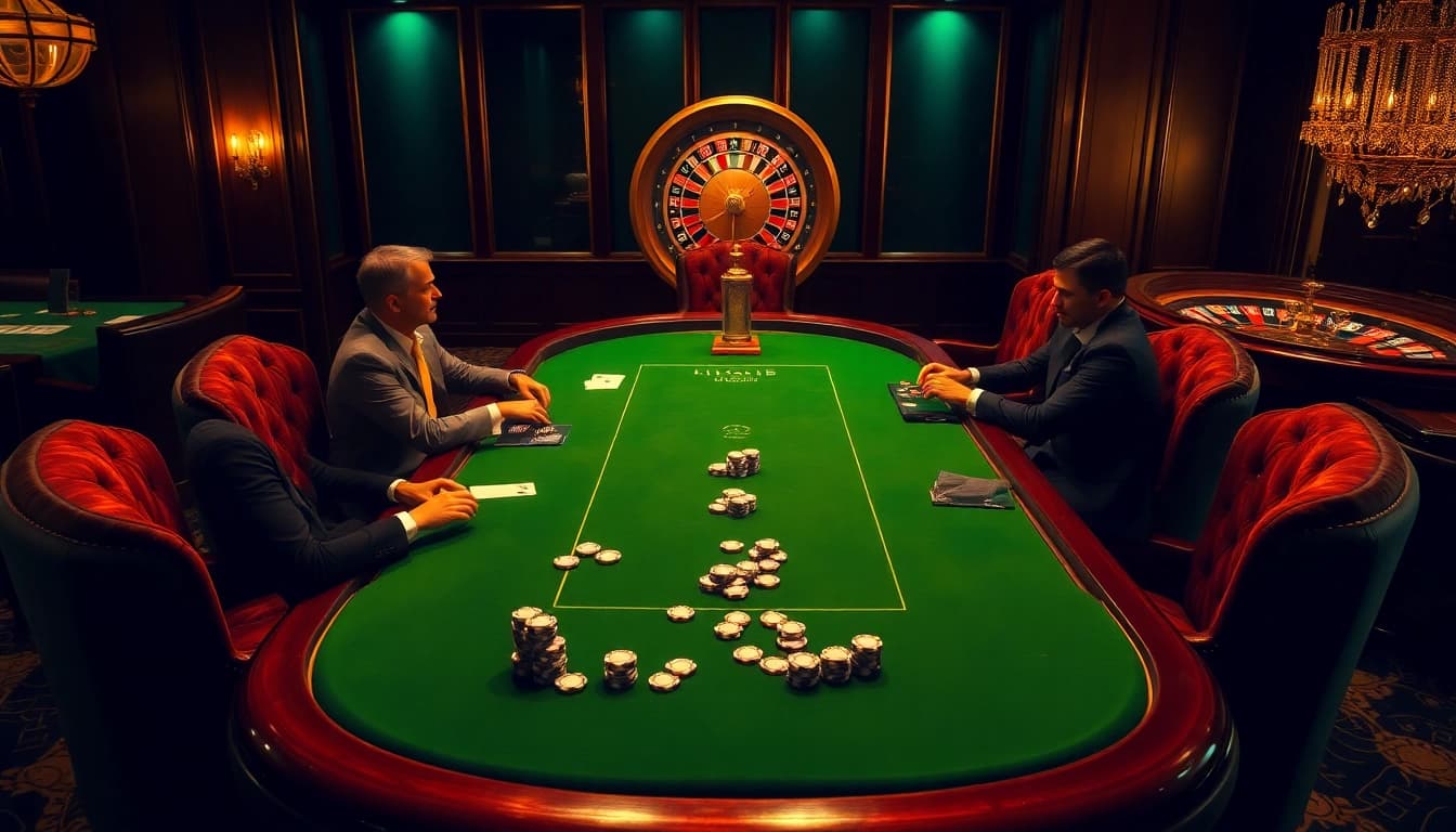 Players enjoying a thrilling poker game at a luxurious casino, highlighting the excitement of 99 ok.