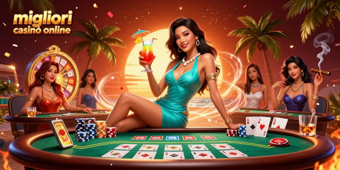 Interagisci con i migliori casinò online attraverso una scena di celebrazione vivace a tema casinò.