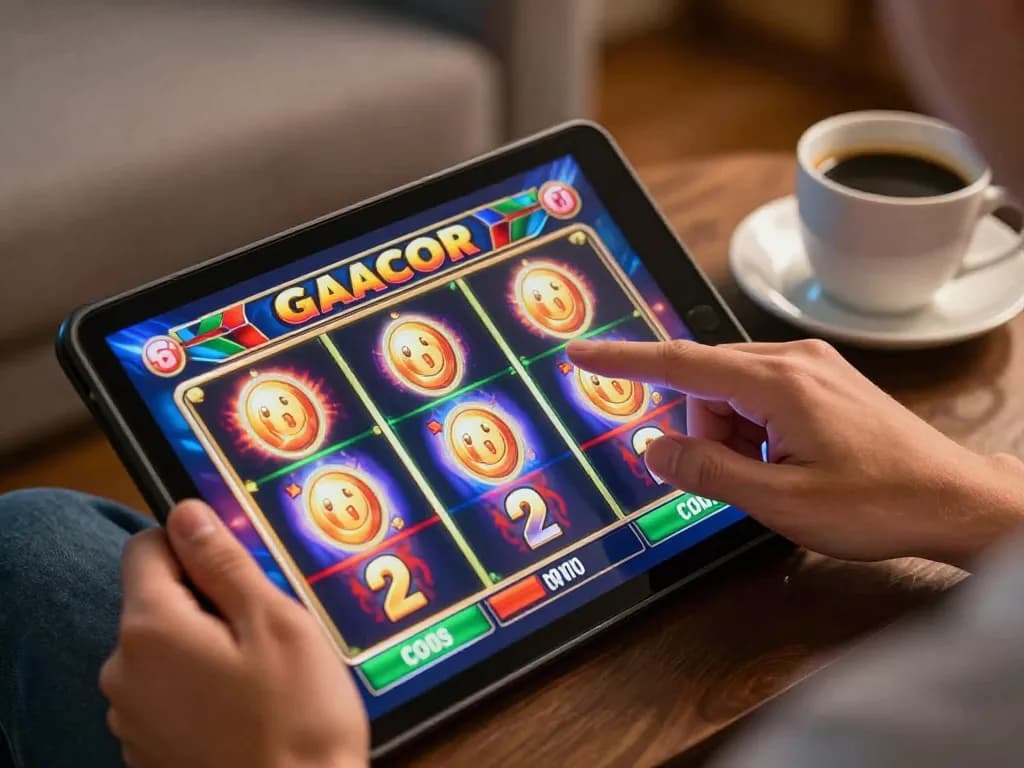 Engaging gameplay on link slot gacor mobile app with vibrant graphics and cozy setting