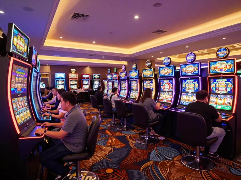 Players enjoy vibrant slot machines at the iwin club casino, capturing the thrill of winning.