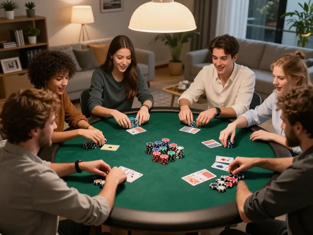 Join friends in an engaging poker game experience at PLANET88 with vibrant chips and excitement.