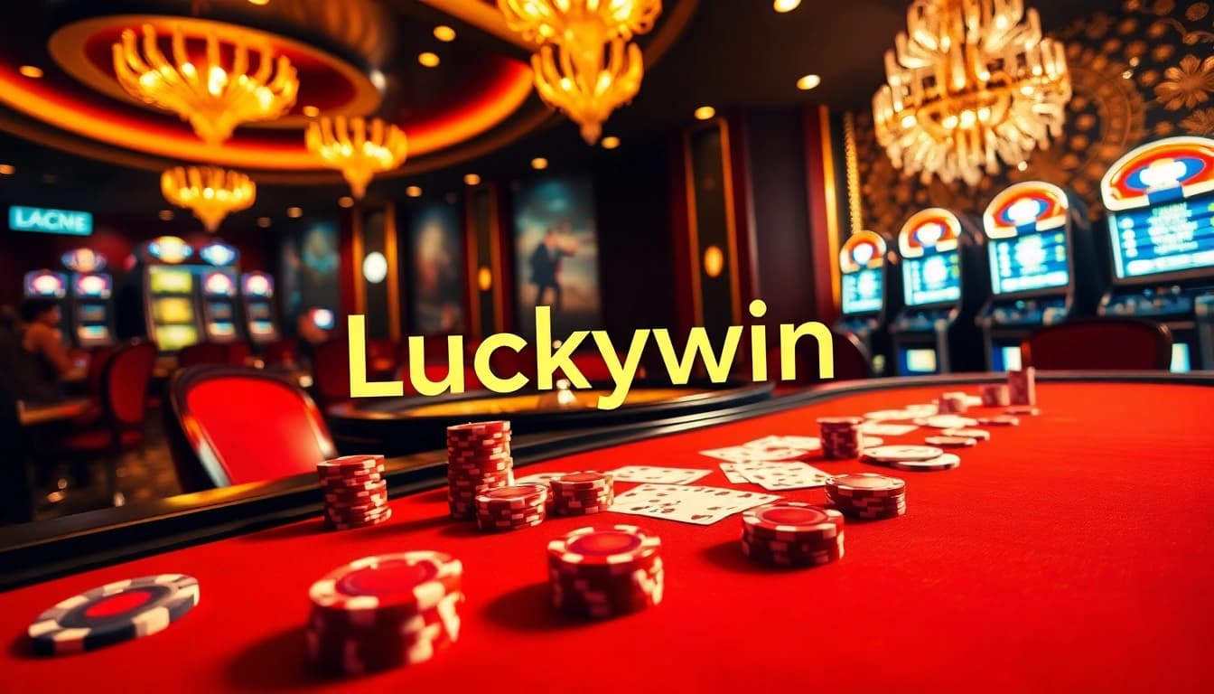 Luckywin casino players enjoy exciting games at a vibrant poker table amidst luxurious surroundings.