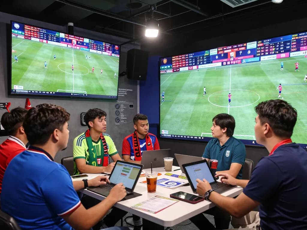 Kèo nhà cái analysis during live football match with excited fans and real-time odds display