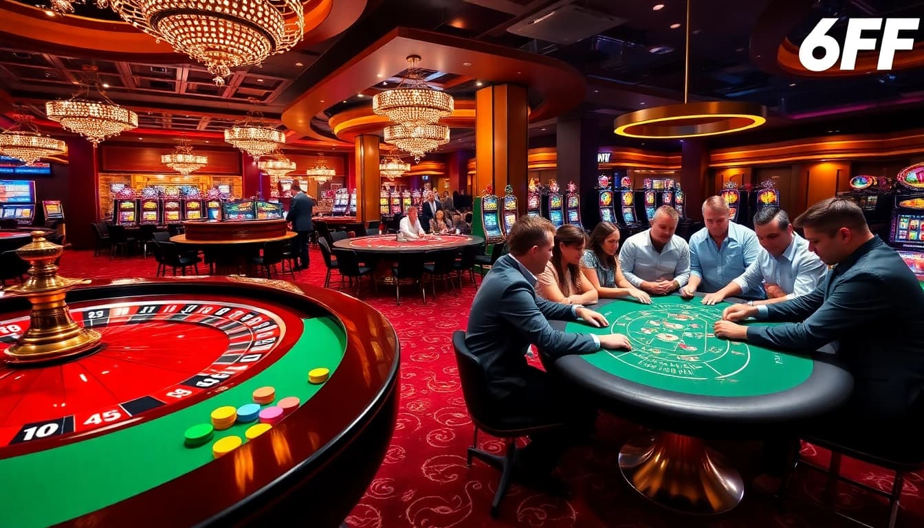 Experience the thrill of 6FF casino gaming with vibrant roulette and poker action.