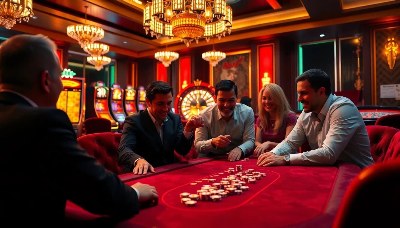 Experience the thrill of gambling at https://goal123q.com/ with strategic players at a luxurious casino table.