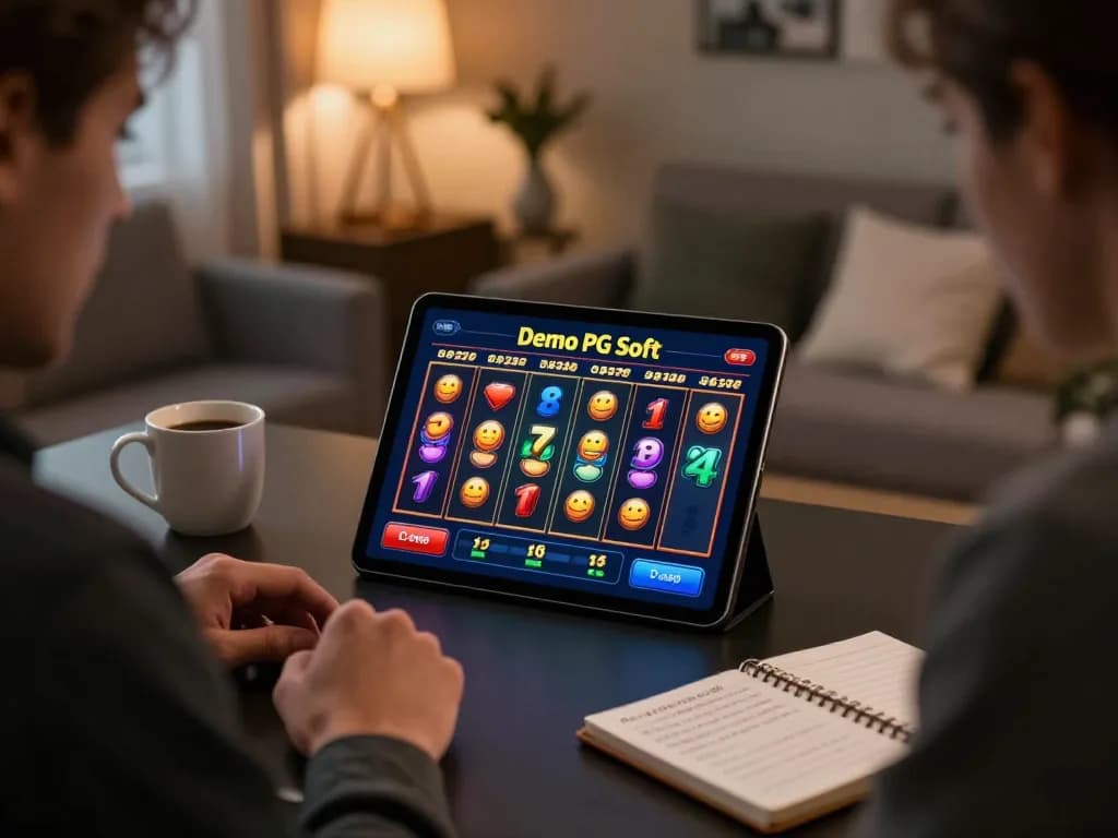 Terlibat dalam slot online Demo PG Soft di rumah, menangkap momen kemenangan di tablet.