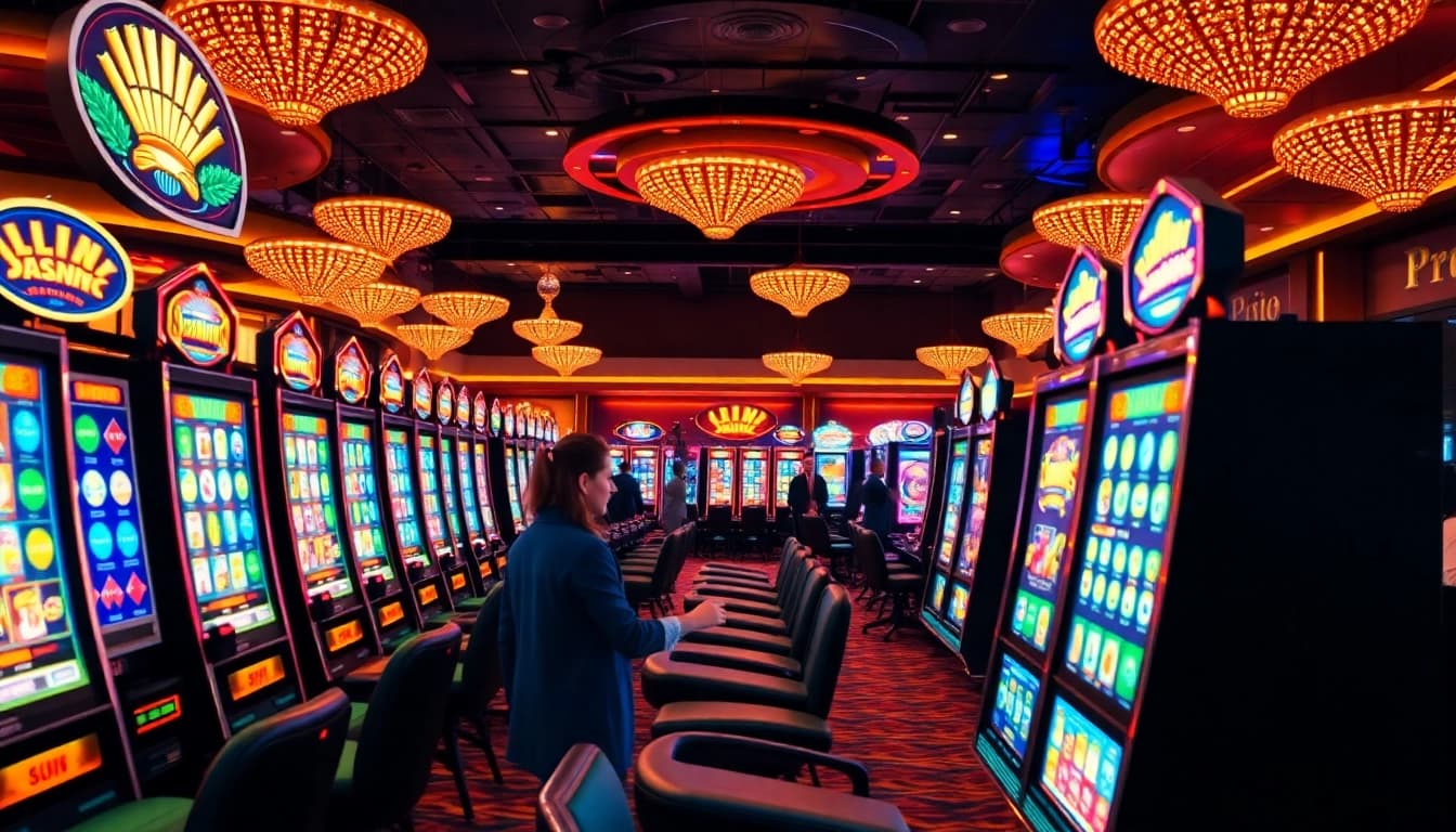Experience excitement at an idnslot machine table with colorful poker chips and vibrant casino lights.