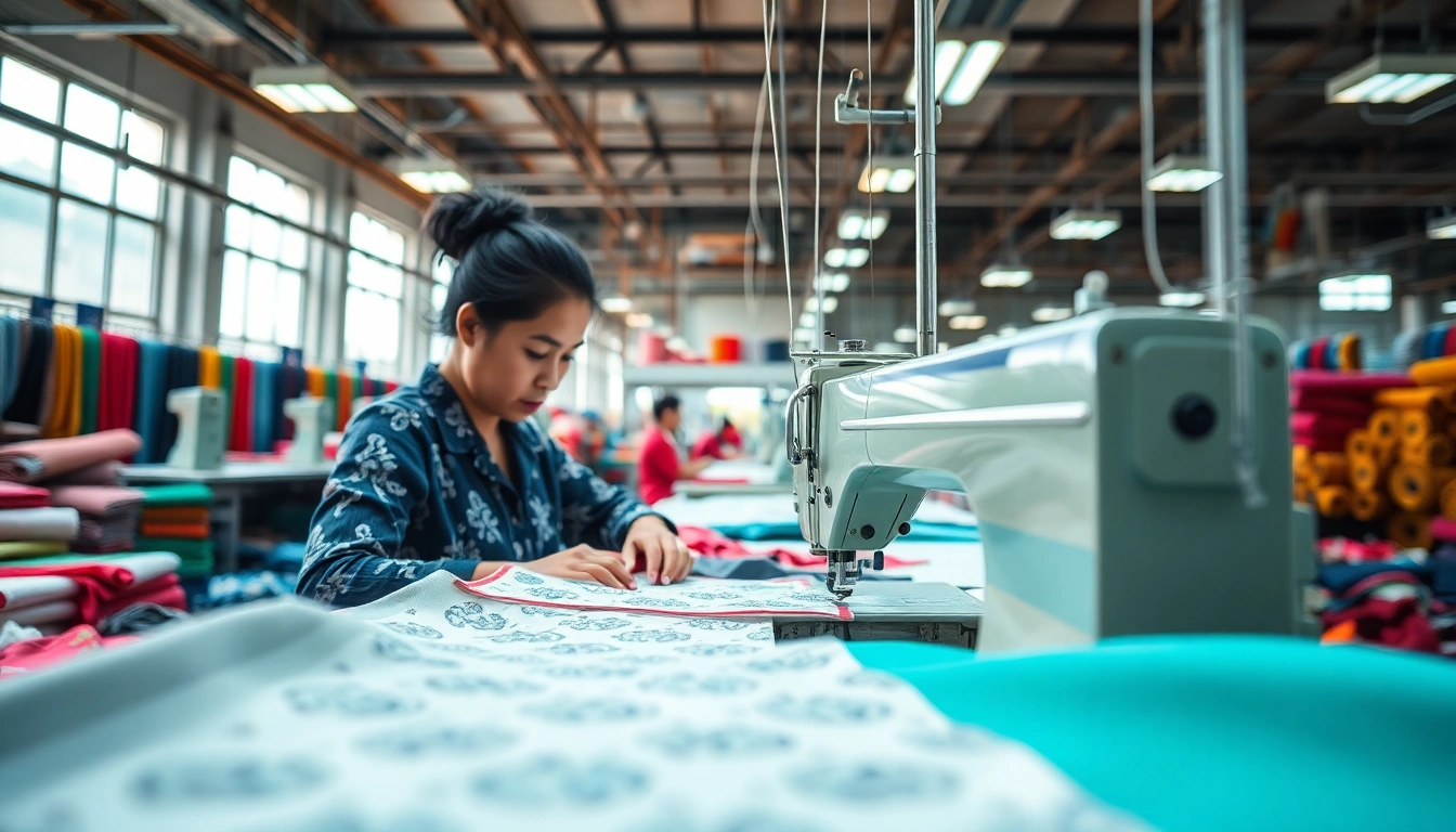 Workers diligently crafting garments in a Clothes Factory China, showcasing the art of textile production.