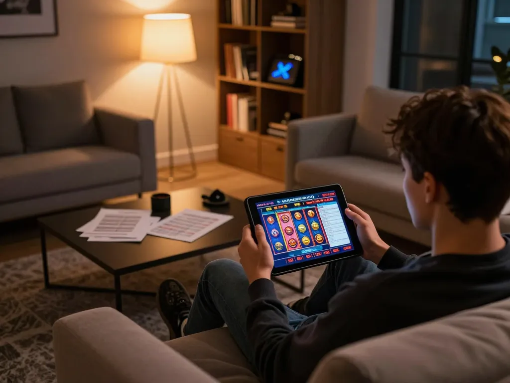 Engaging with casino sider while enjoying online gaming at home in a cozy setup.