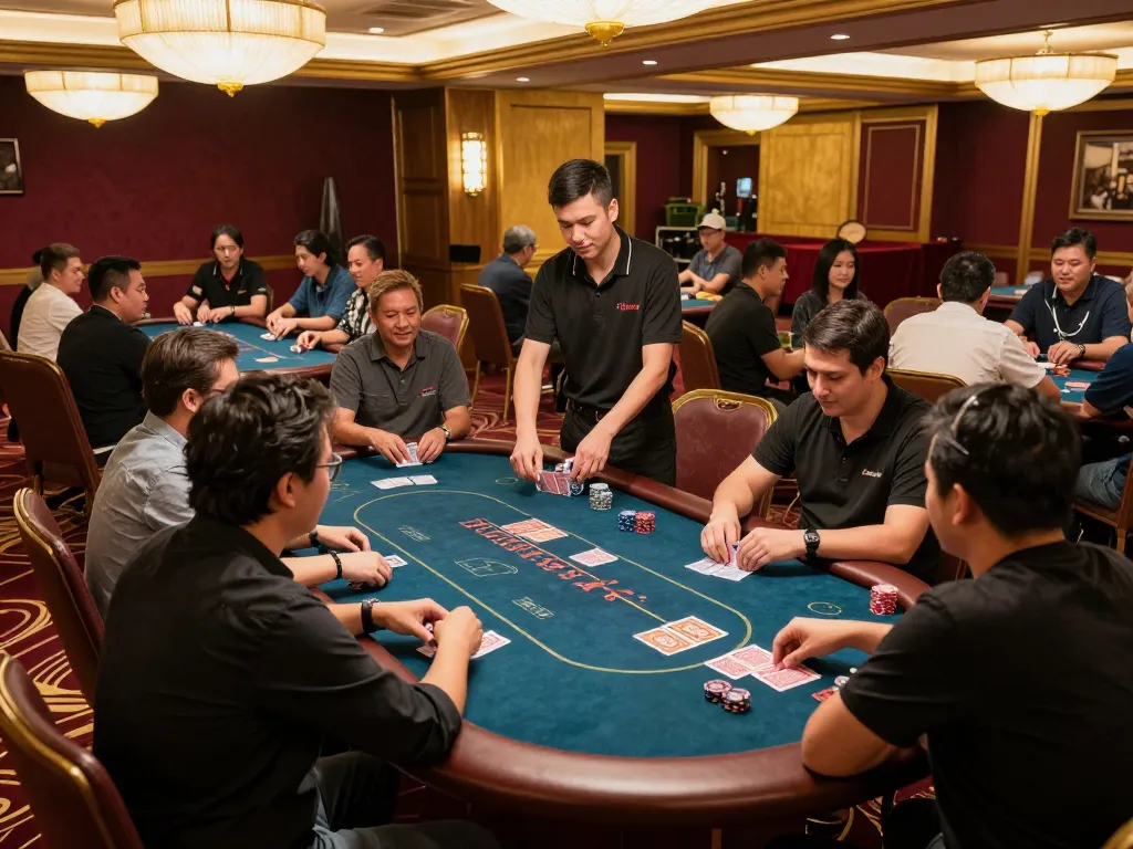 Players engaging in a thrilling poker game at go88 casino, showcasing strategic betting and vibrant casino atmosphere.