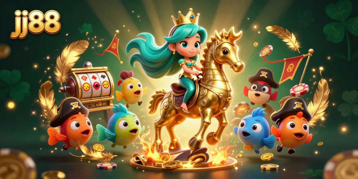 Engage in thrilling gameplay with jj88-inspired 3D casino character scene featuring a mermaid and golden seahorse.