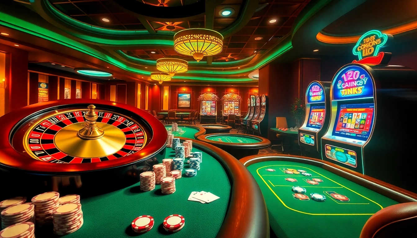 TG88 casino scene featuring roulette and poker tables with vibrant lights and chips