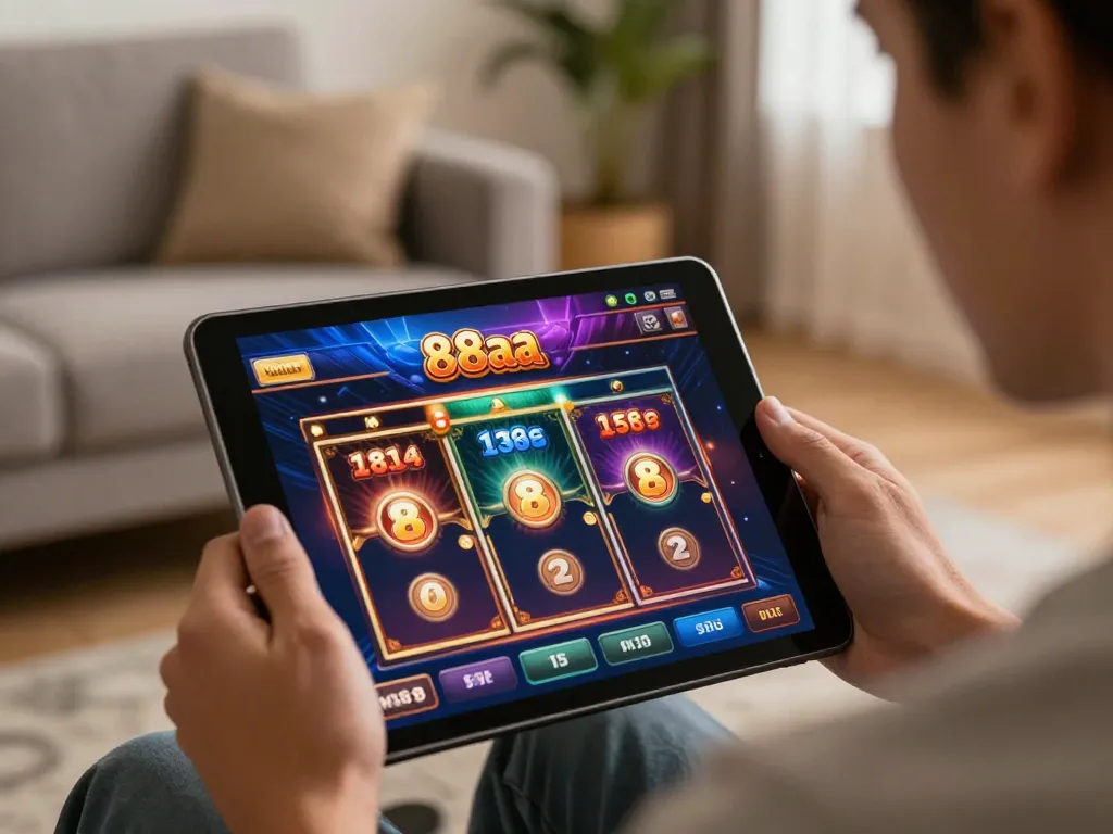Winning on the 88aa casino app during a strategic gaming session at home.