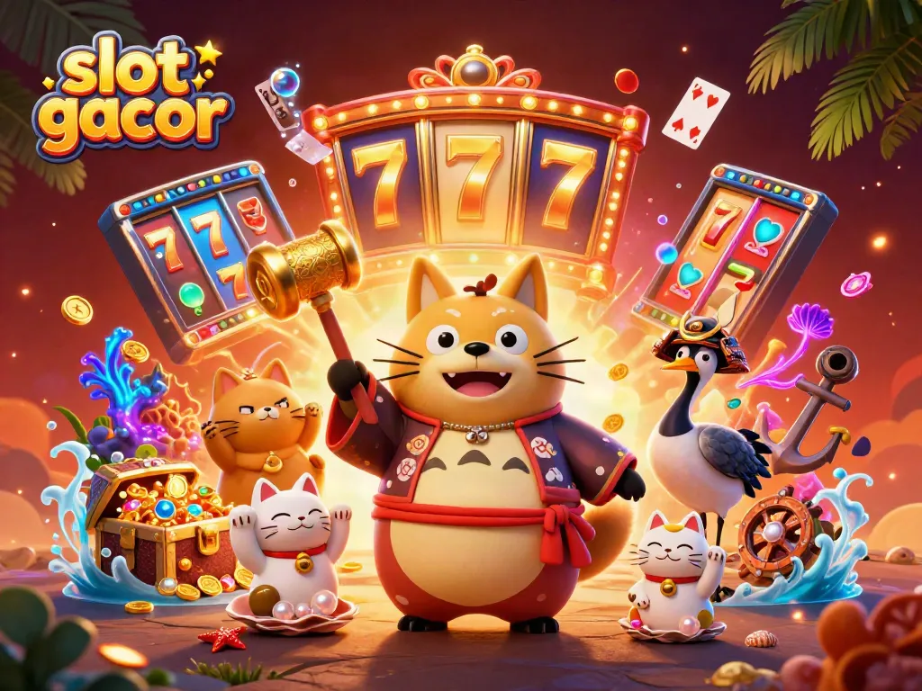 Spin to win with slot gacor: A vibrant scene featuring playful characters and casino elements.