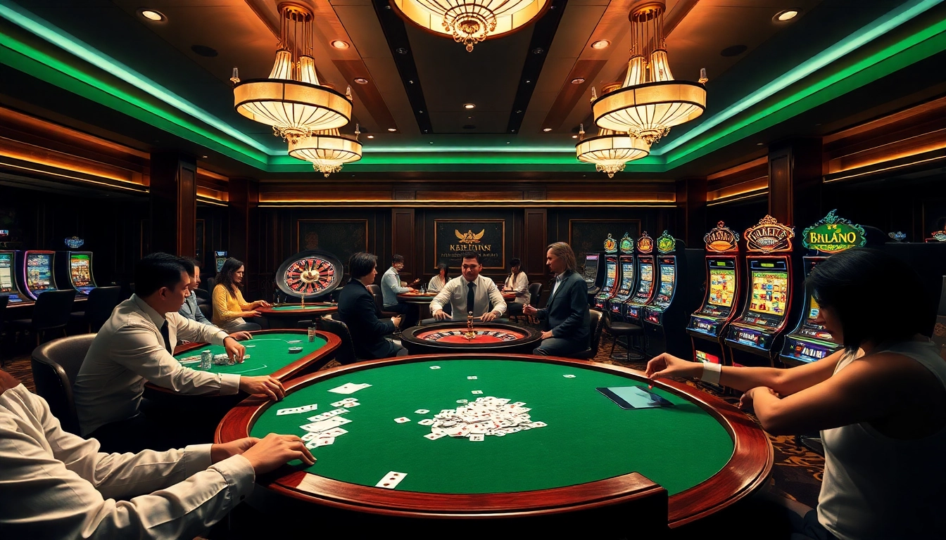 Engage with 58win login on a vibrant casino floor featuring poker and roulette tables.