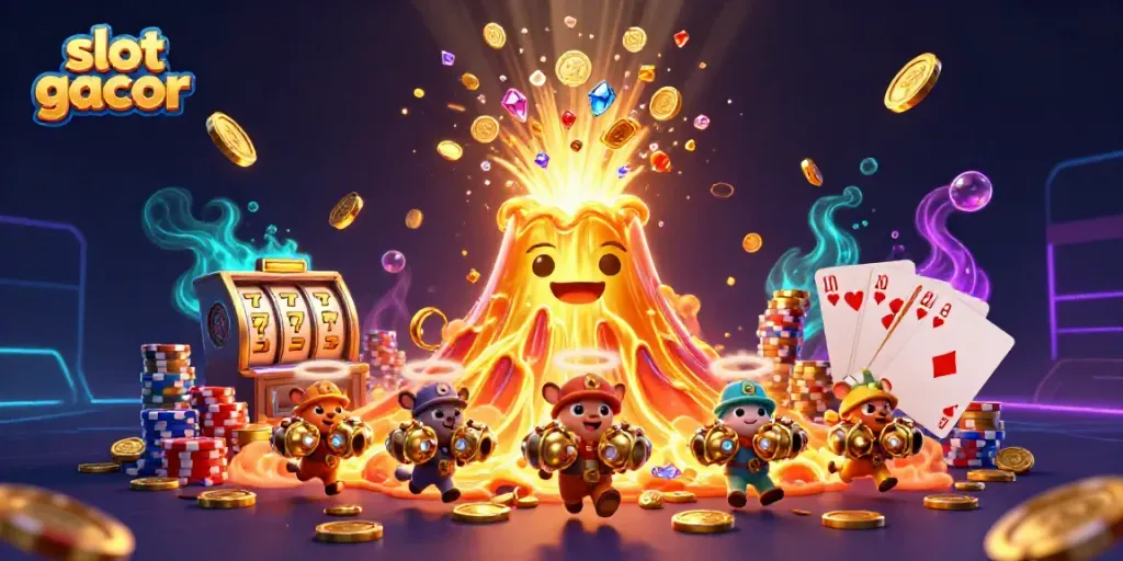 Experience thrilling slot gacor action with a golden volcano erupting treasures!