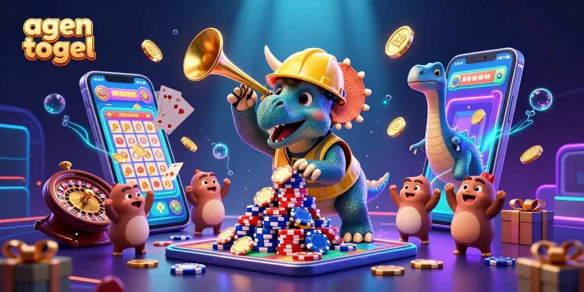 Celebrate big wins at agen togel with a joyful scene of cartoon dinosaurs and lottery excitement.