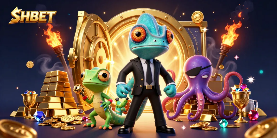 SHBET showcases a thrilling illustration of vibrant agents and treasures in a dynamic casino atmosphere.