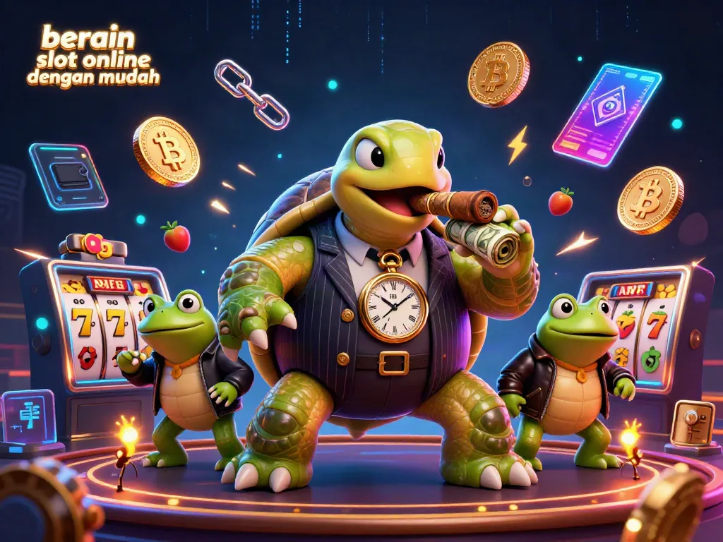 Bermain slot online dengan mudah dengan simbol slot dan karakter kartun di kasino virtual.