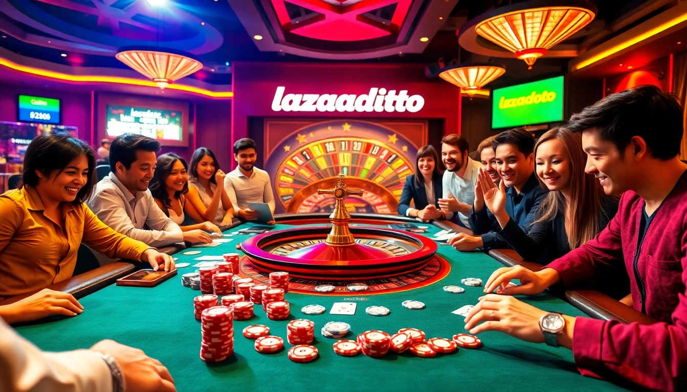 Lazadatoto poker players engaged in a high-stakes game at a luxurious casino.