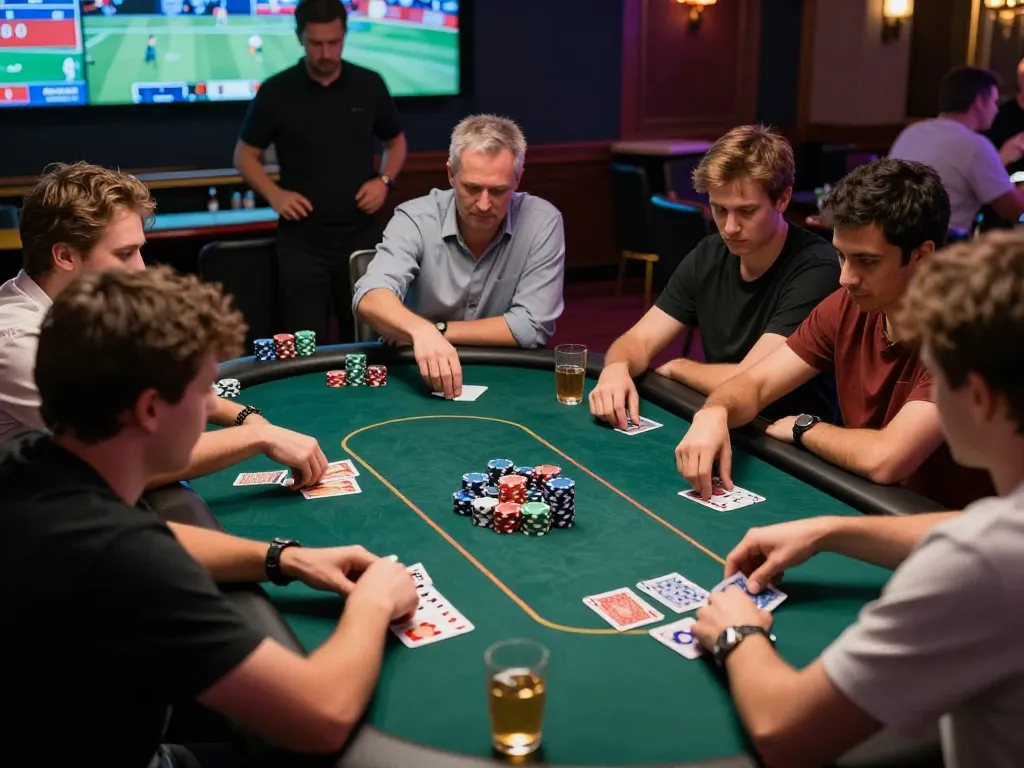 Players engaging in a competitive poker game at a vibrant casino, showcasing the strategic excitement of god55.