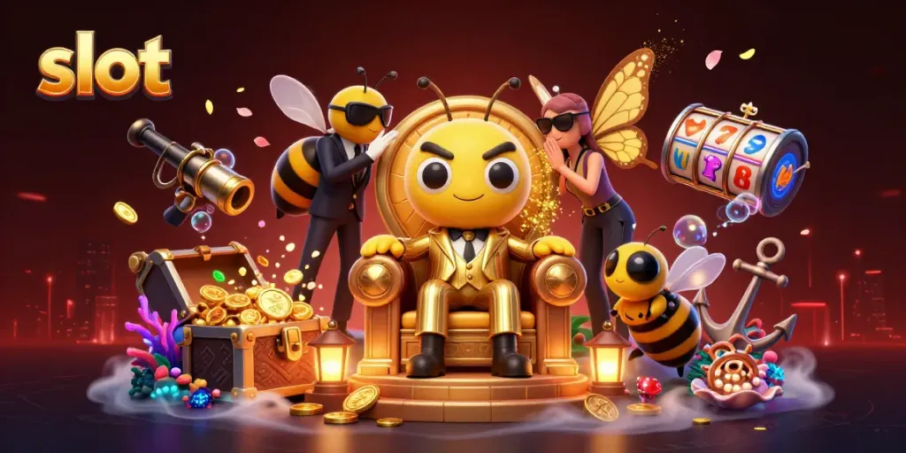 Engaging 3D scene with a mob boss bumblebee and slot elements, embodying online gambling themes.