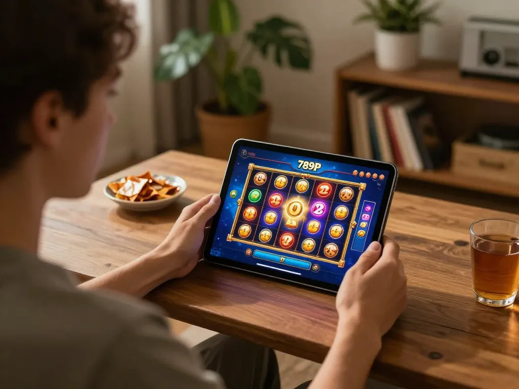 Engaging gameplay experience with 789P casino app on tablet, highlighting vibrant slot game graphics.