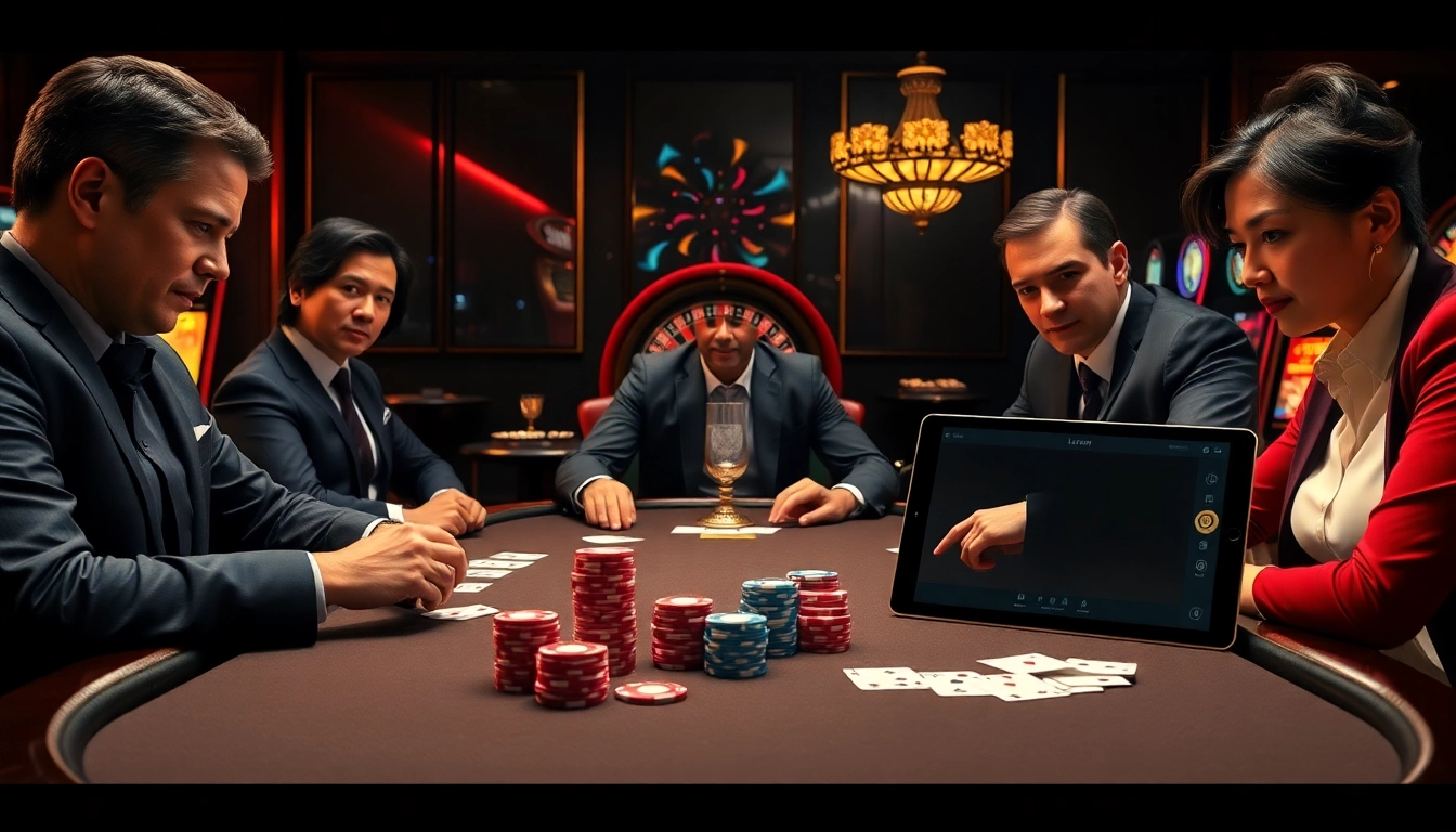 Engage in thrilling poker at https://lu88bb.com/ with experienced players enjoying a luxurious casino atmosphere.