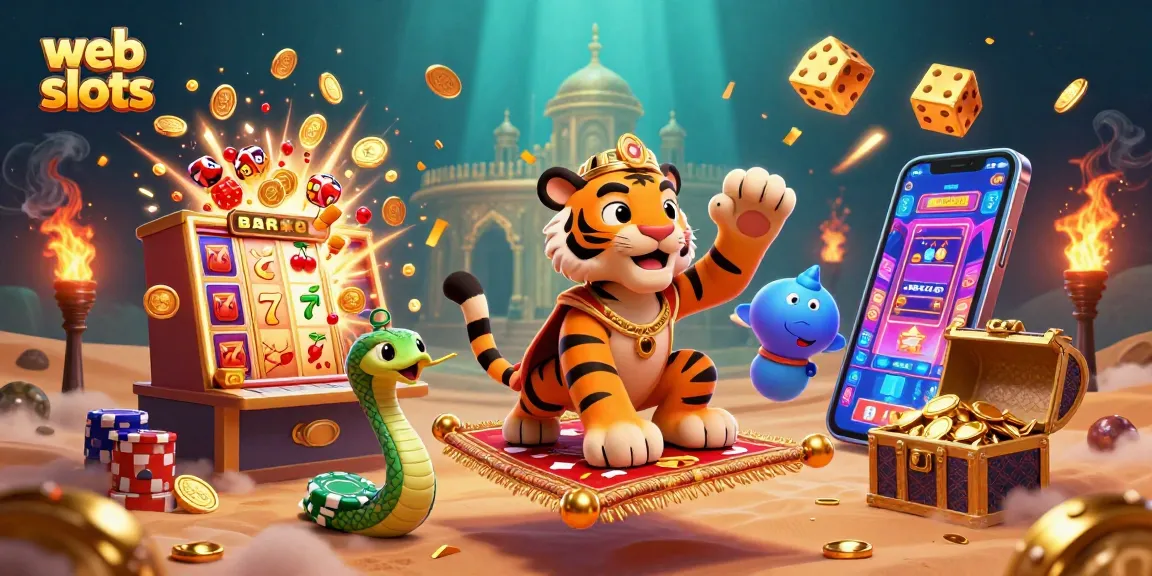 Spin the reels with web slots excitement featuring a vibrant casino scene full of action.