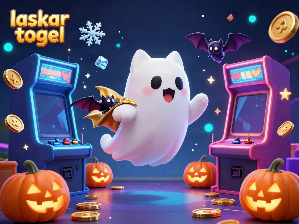 Experience thrilling gameplay with laskar togel in a haunted casino setting, featuring a friendly ghost cat and glowing jack-o-lanterns.