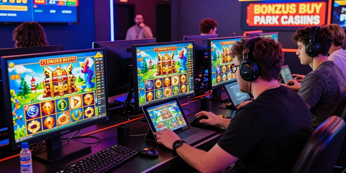 Players engaging with Bonus Buy Slots at https://bbsfieldguide.org.uk/, showcasing vibrant digital graphics and a competitive atmosphere.