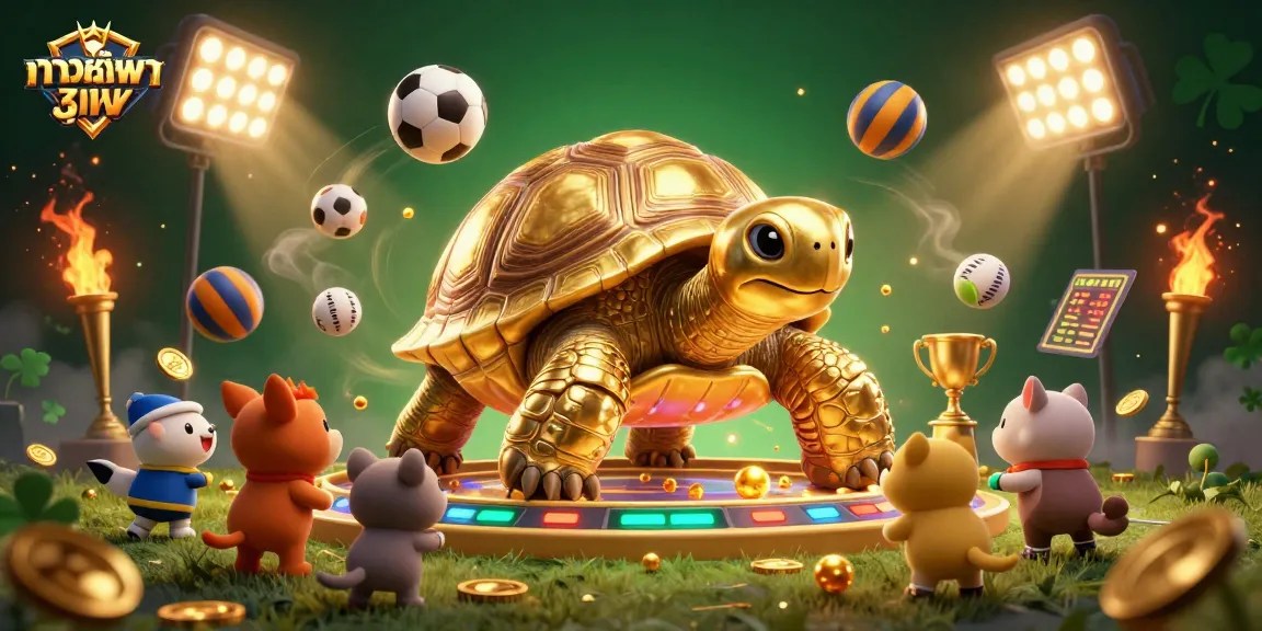 Experience thrilling fun at ทางเข้ายูฟ่า with our exciting golden tortoise pinball action in a vibrant casino scene.