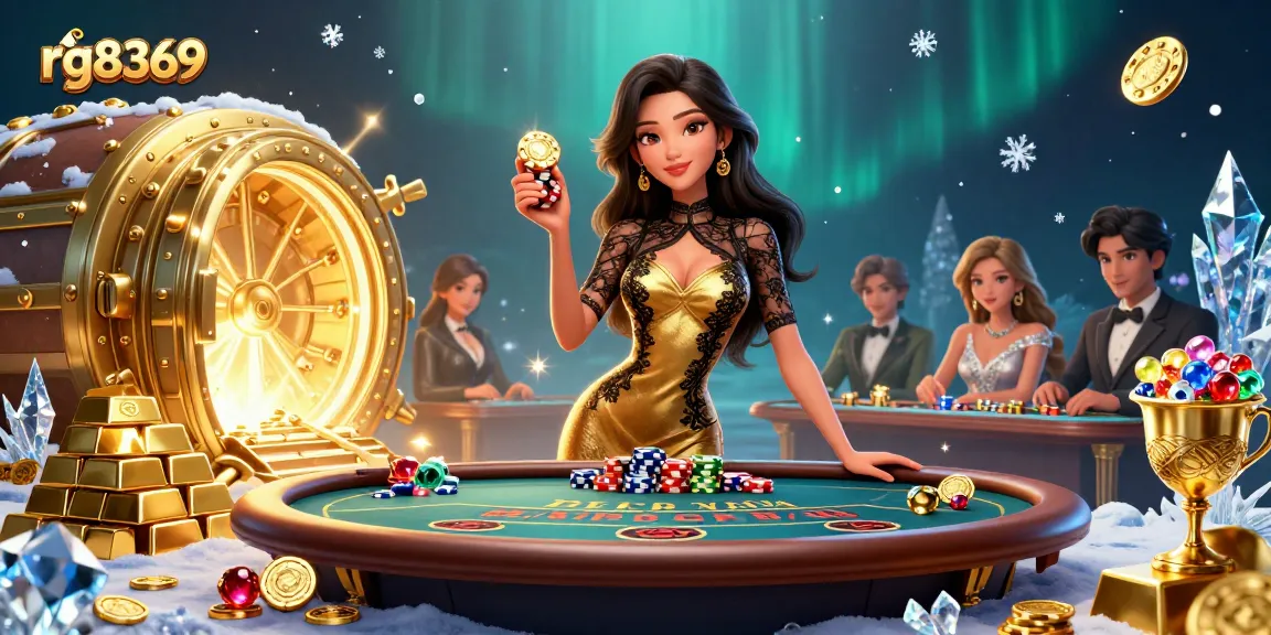 Experience high-stakes baccarat with rg8369, showcasing an exclusive VIP table scene filled with treasures.