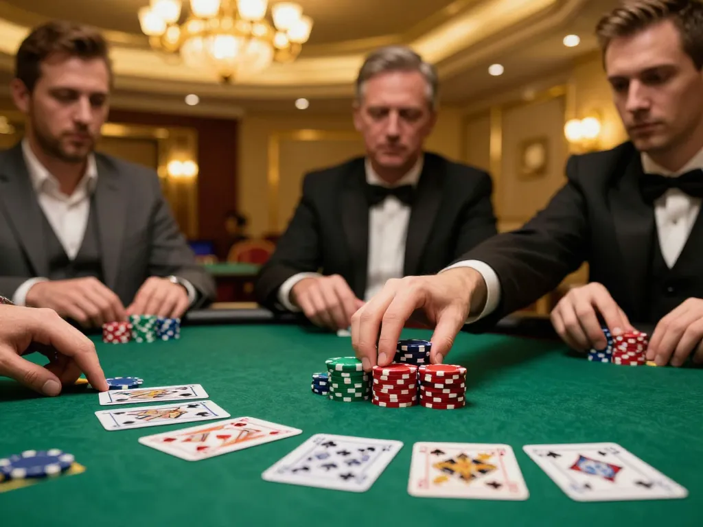 Tg88 health professionals placing chips in a high-stakes poker game, showcasing strategic betting.