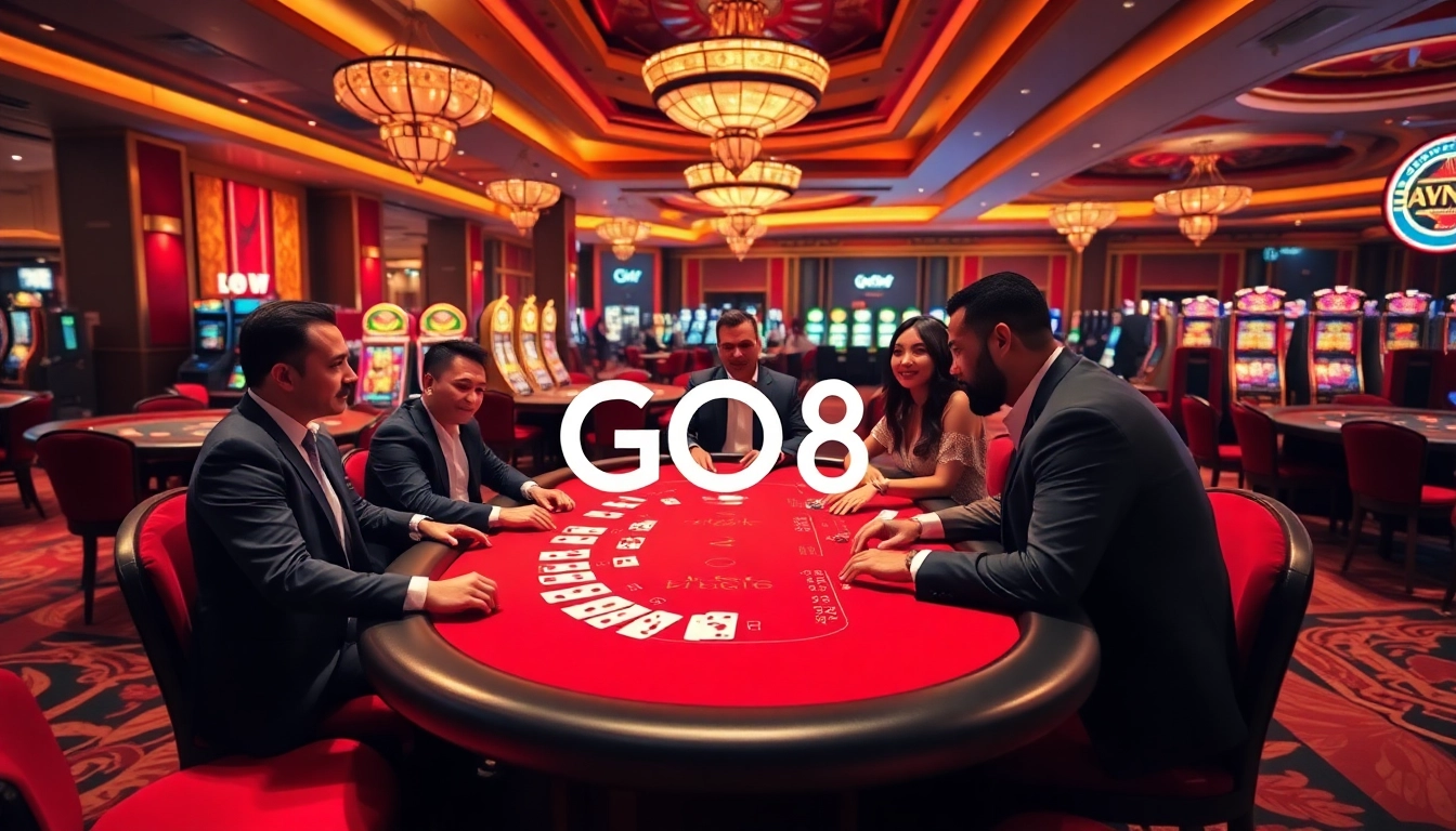 Experience the excitement of the GO8 casino floor alive with luxury tables and vibrant slot machines.